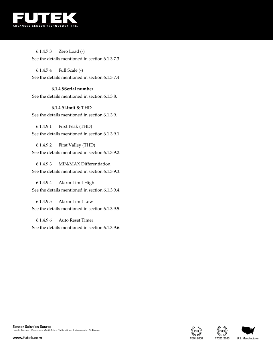 Zero load (-), Full scale (-), Serial number | Limit & thd, First peak (thd), First valley (thd), Min/max differentiation, Alarm limit high, Alarm limit low, Auto reset timer | FUTEK IPM650 Series User Manual | Page 54 / 120