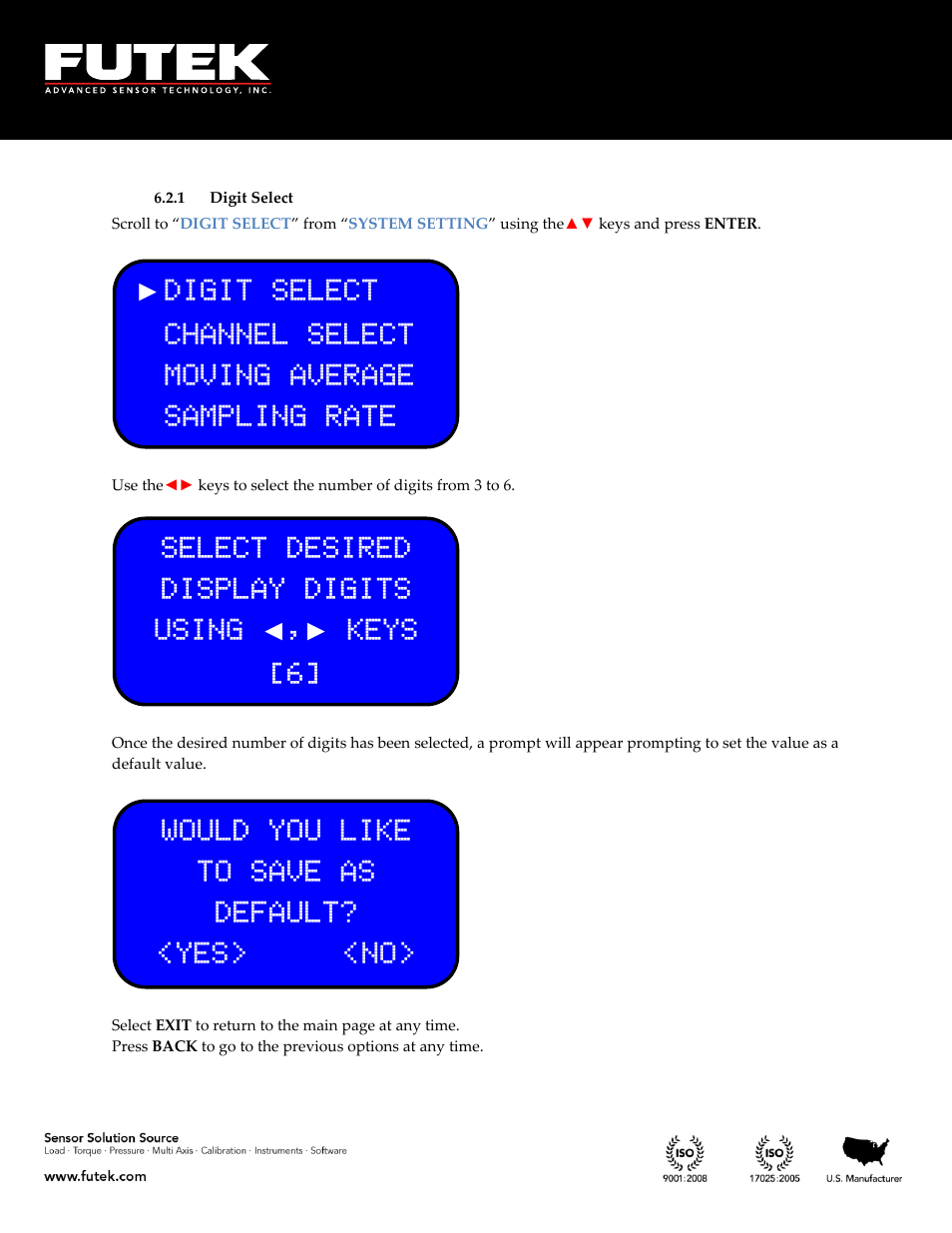 Digit select | FUTEK IPM650 Series User Manual | Page 61 / 120