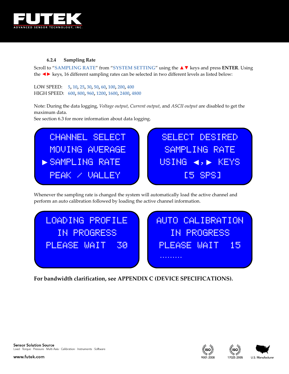 Sampling rate | FUTEK IPM650 Series User Manual | Page 65 / 120