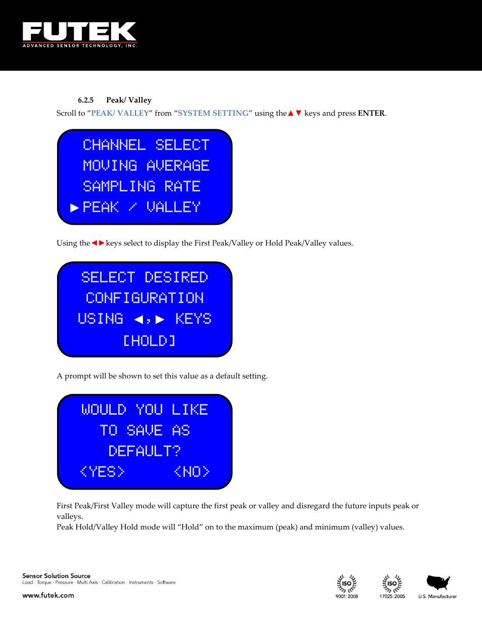 Peak/ valley | FUTEK IPM650 Series User Manual | Page 66 / 120