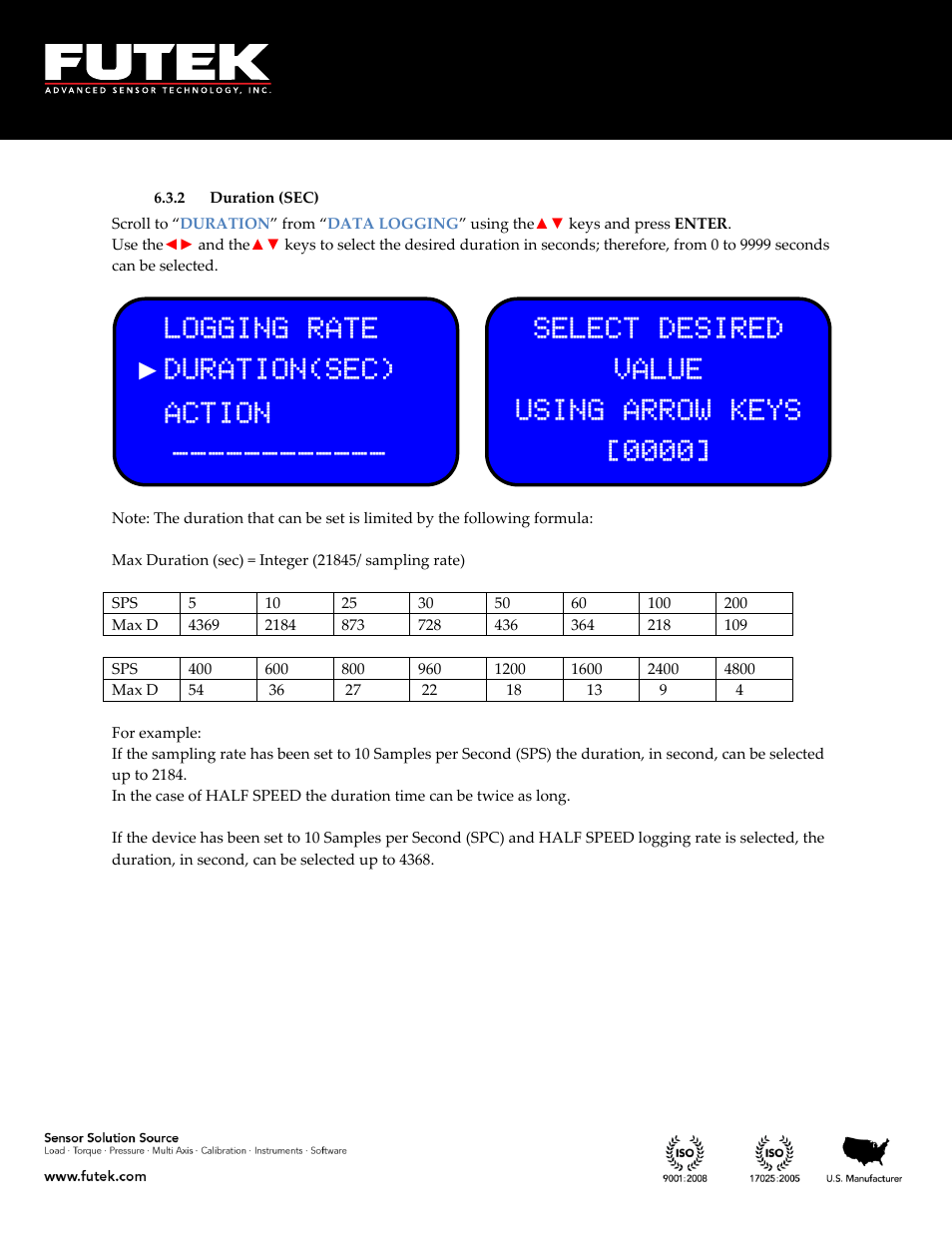 Duration (sec) | FUTEK IPM650 Series User Manual | Page 73 / 120