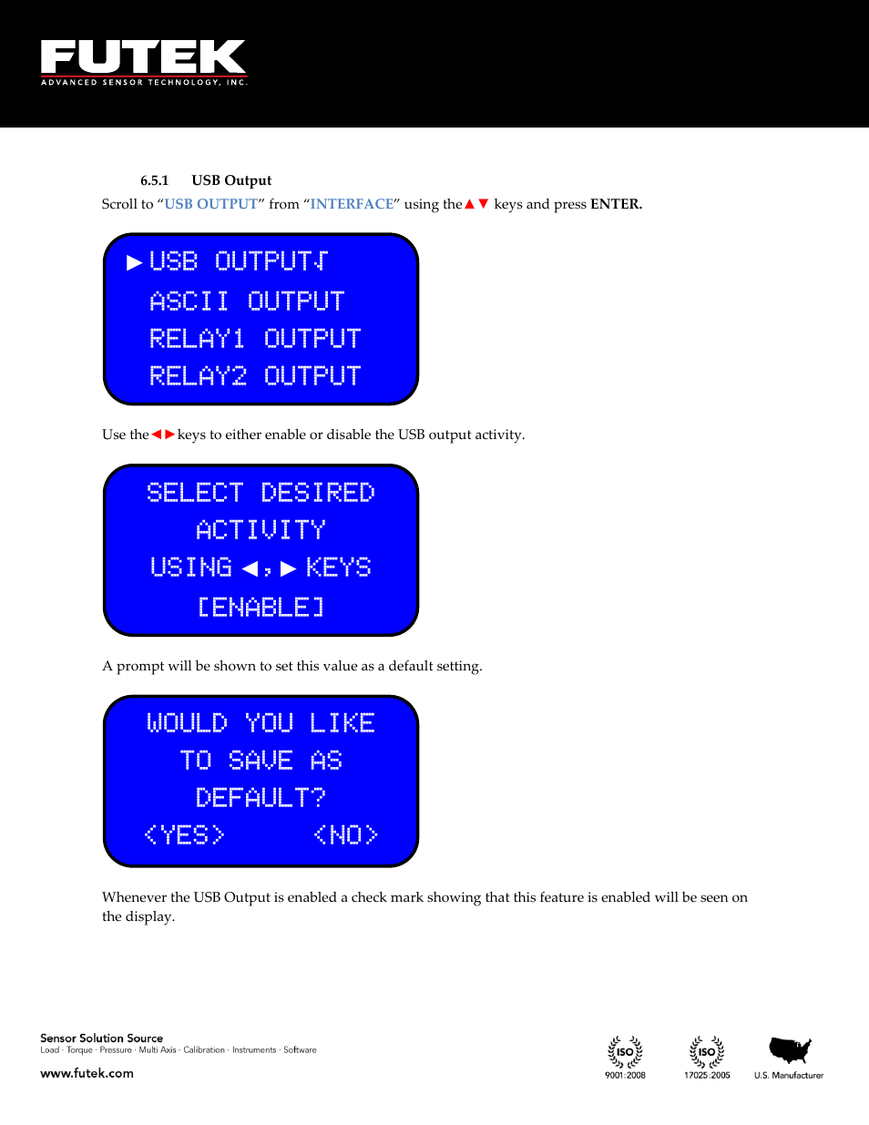 Usb output | FUTEK IPM650 Series User Manual | Page 85 / 120