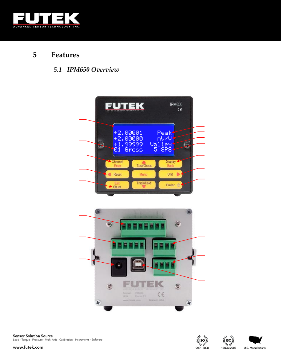 Features, Ipm650 overview, 5 features | 1 ipm650 overview | FUTEK IPM650 Series User Manual | Page 9 / 120