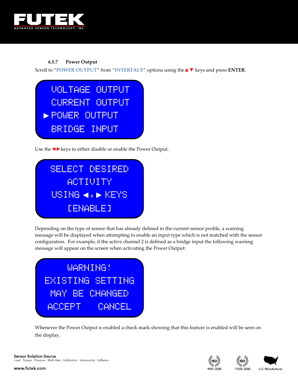 Power output | FUTEK IPM650 Series User Manual | Page 91 / 120