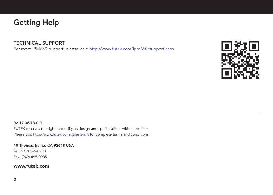Getting help | FUTEK IPM650 Series User Manual | Page 2 / 24