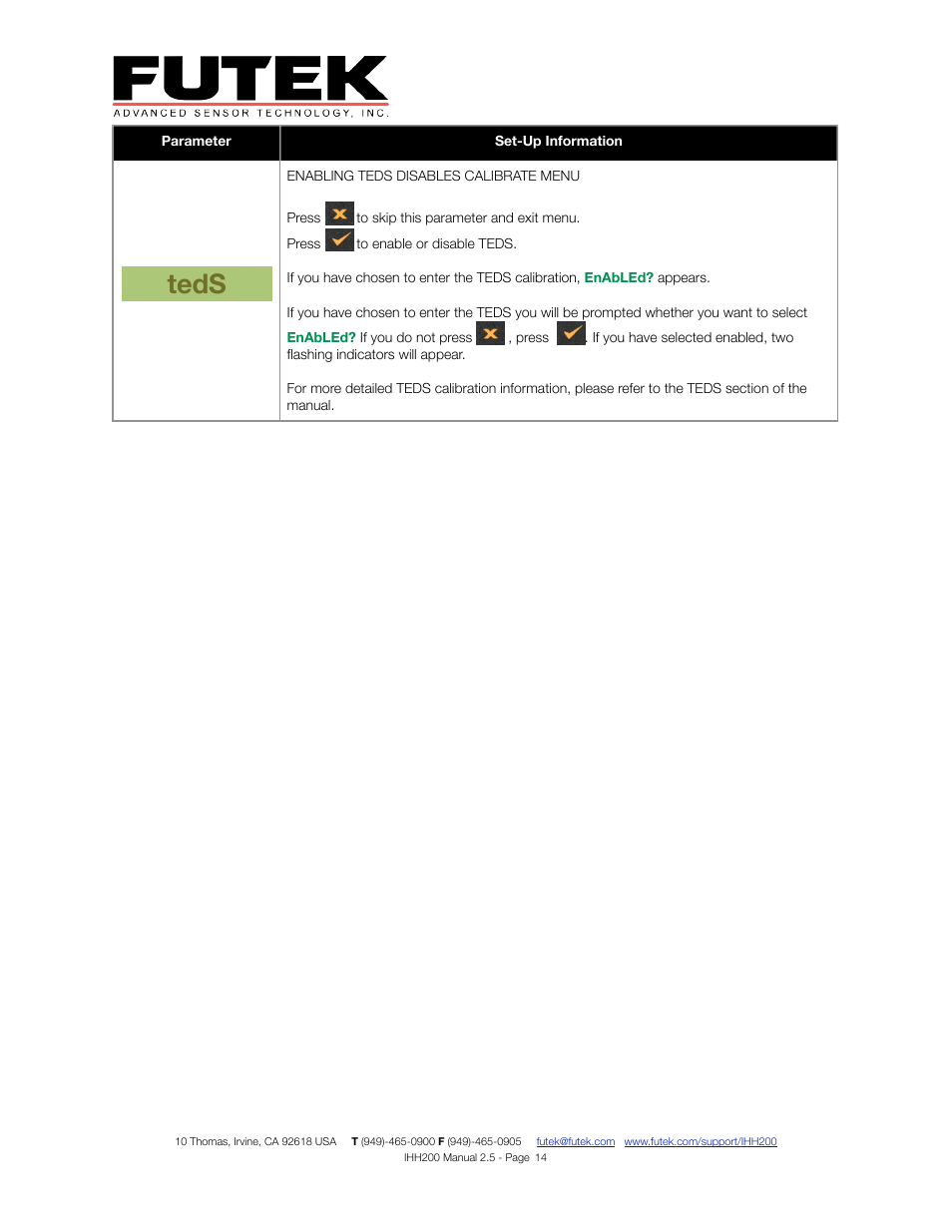 Teds | FUTEK IHH200 Digital Display User Manual | Page 14 / 25