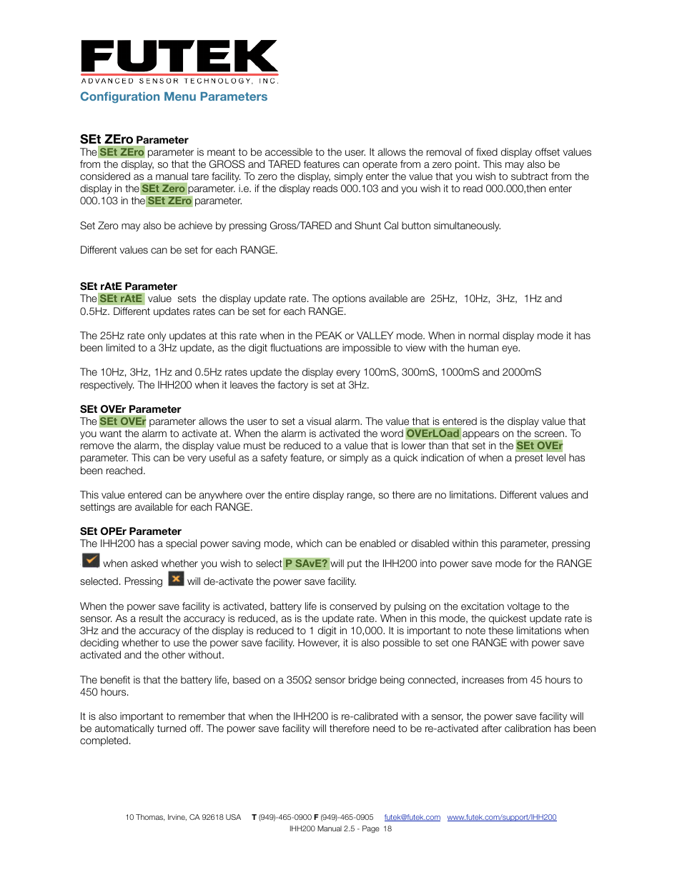 FUTEK IHH200 Digital Display User Manual | Page 18 / 25