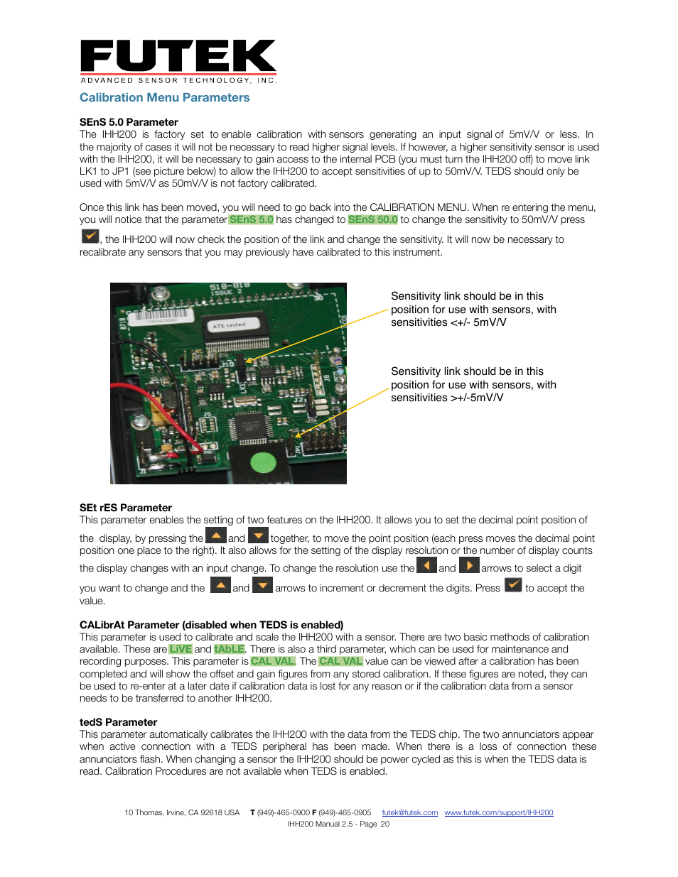 FUTEK IHH200 Digital Display User Manual | Page 20 / 25