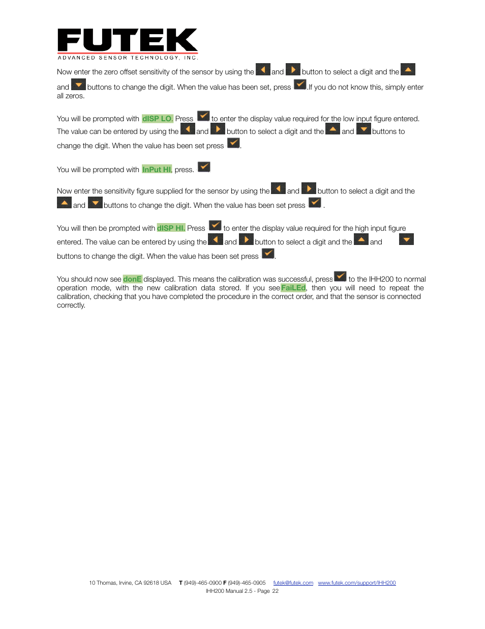 FUTEK IHH200 Digital Display User Manual | Page 22 / 25