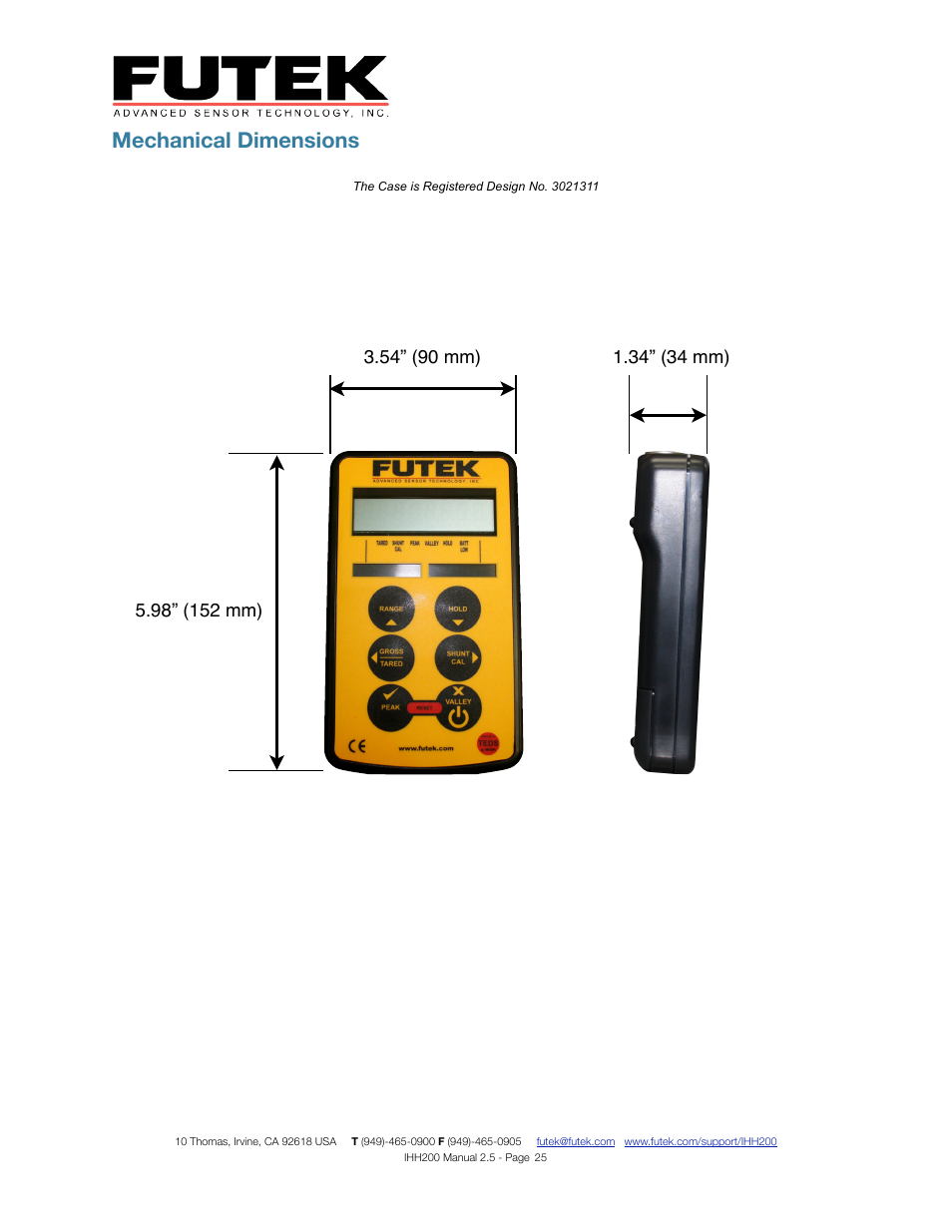 Mechanical dimensions | FUTEK IHH200 Digital Display User Manual | Page 25 / 25