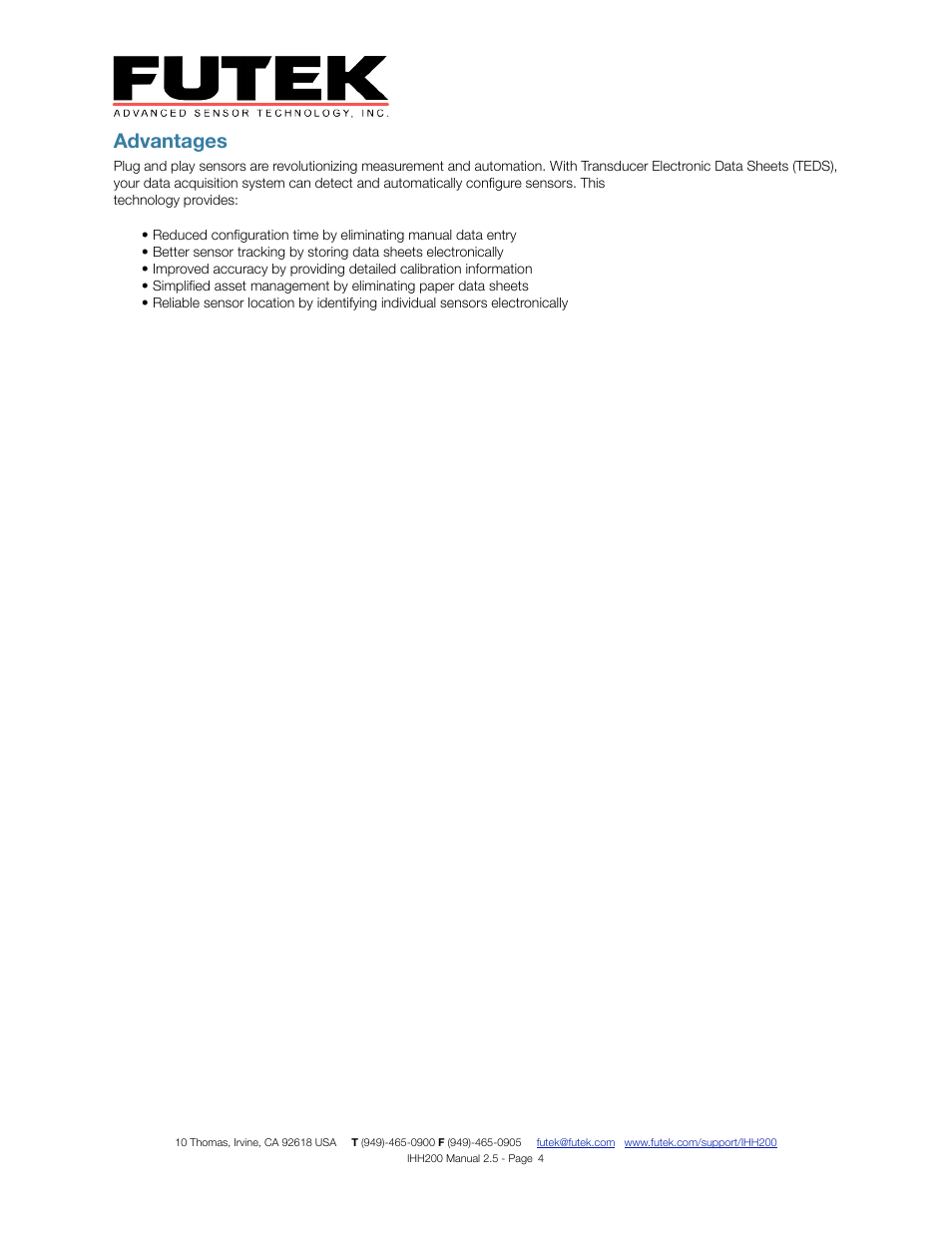 Advantages | FUTEK IHH200 Digital Display User Manual | Page 4 / 25