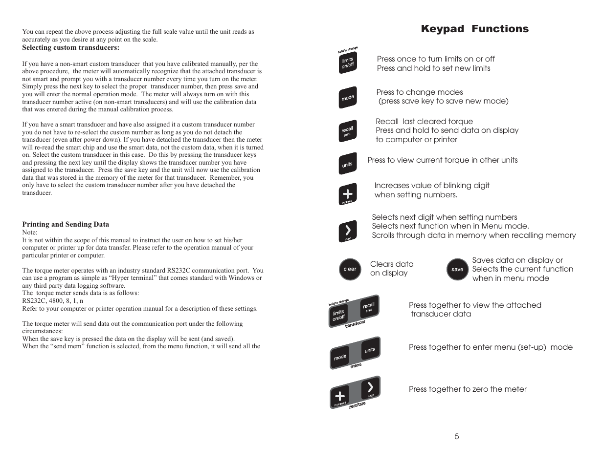Keypad functions | FUTEK IHH300 (D530) Digital Display User Manual | Page 21 / 23