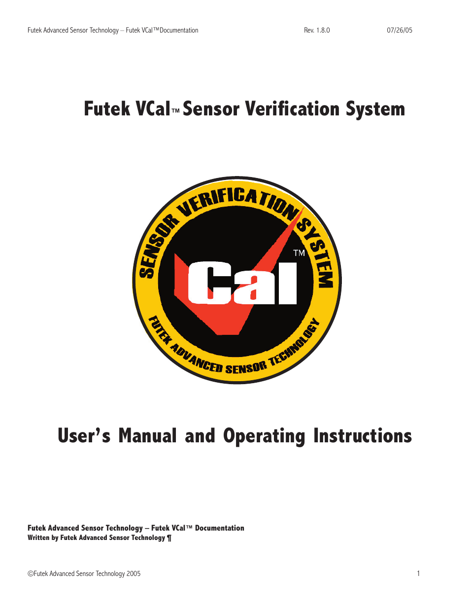 FUTEK VCal Sensor Verification User Manual | 65 pages