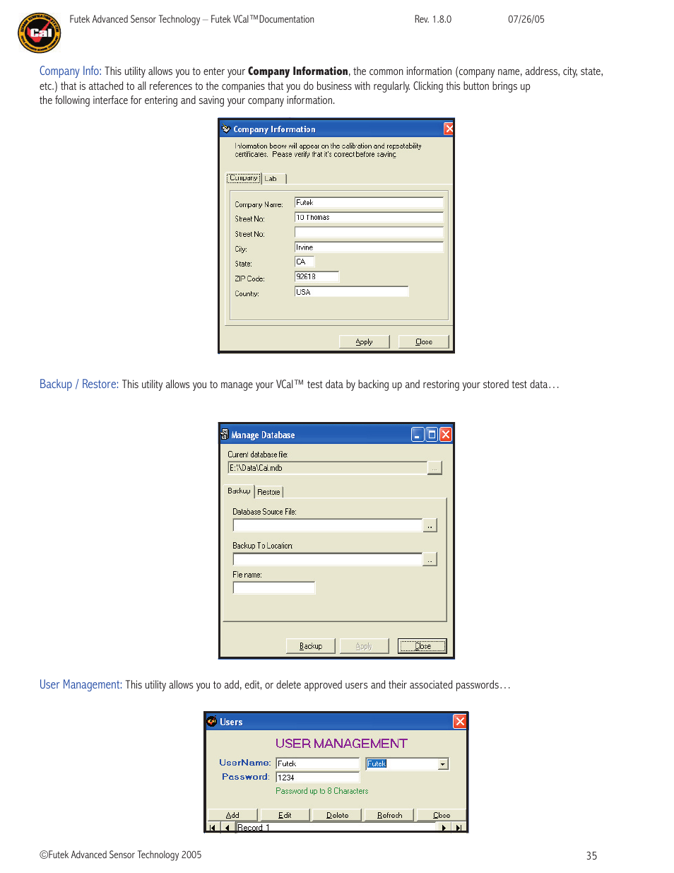 FUTEK VCal Sensor Verification User Manual | Page 35 / 65