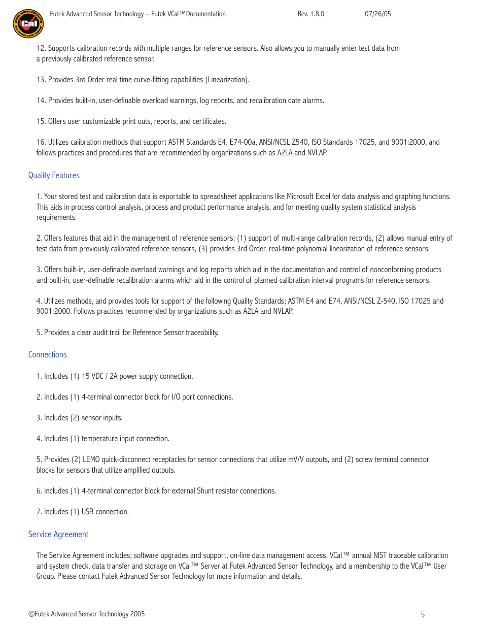 FUTEK VCal Sensor Verification User Manual | Page 5 / 65