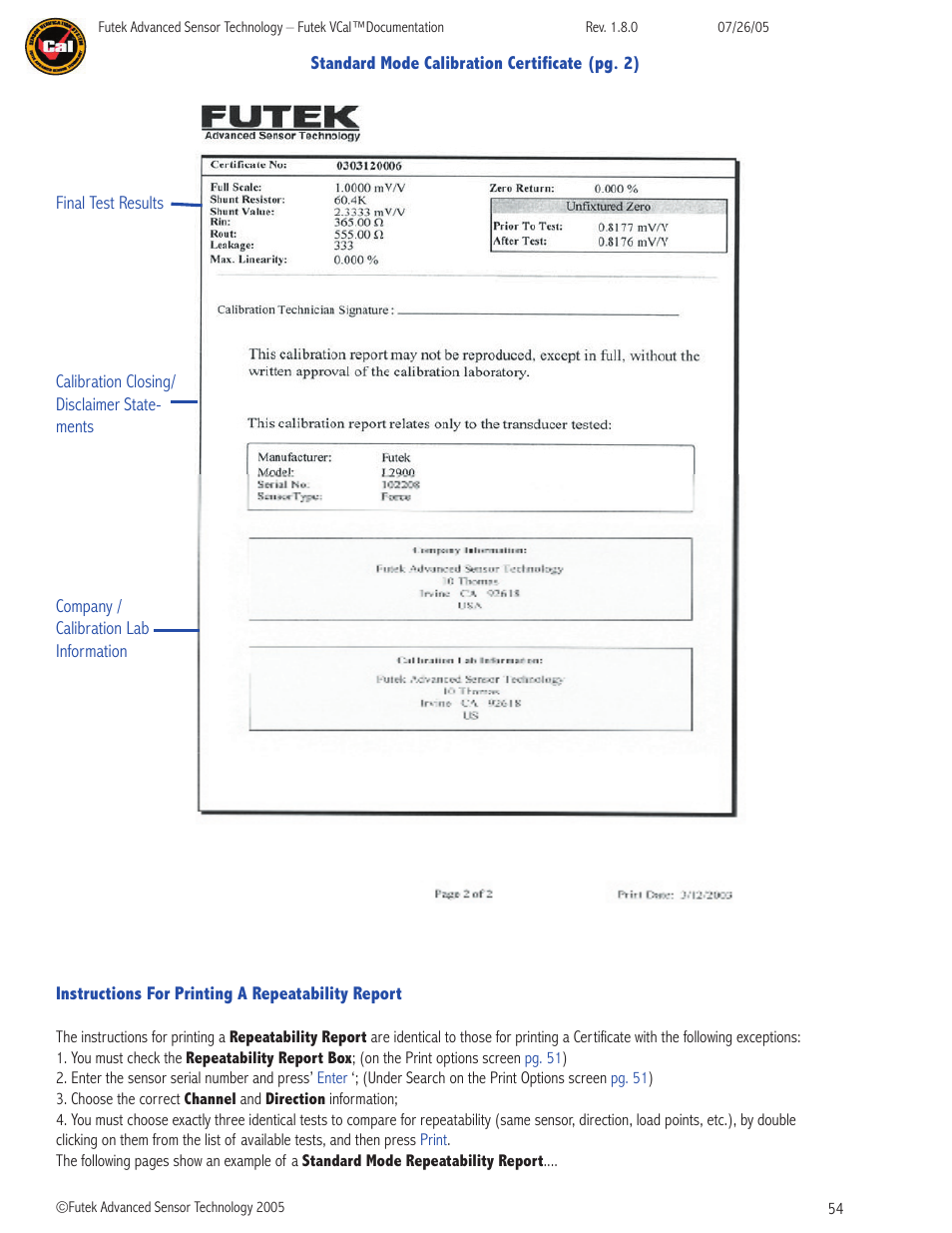 FUTEK VCal Sensor Verification User Manual | Page 54 / 65