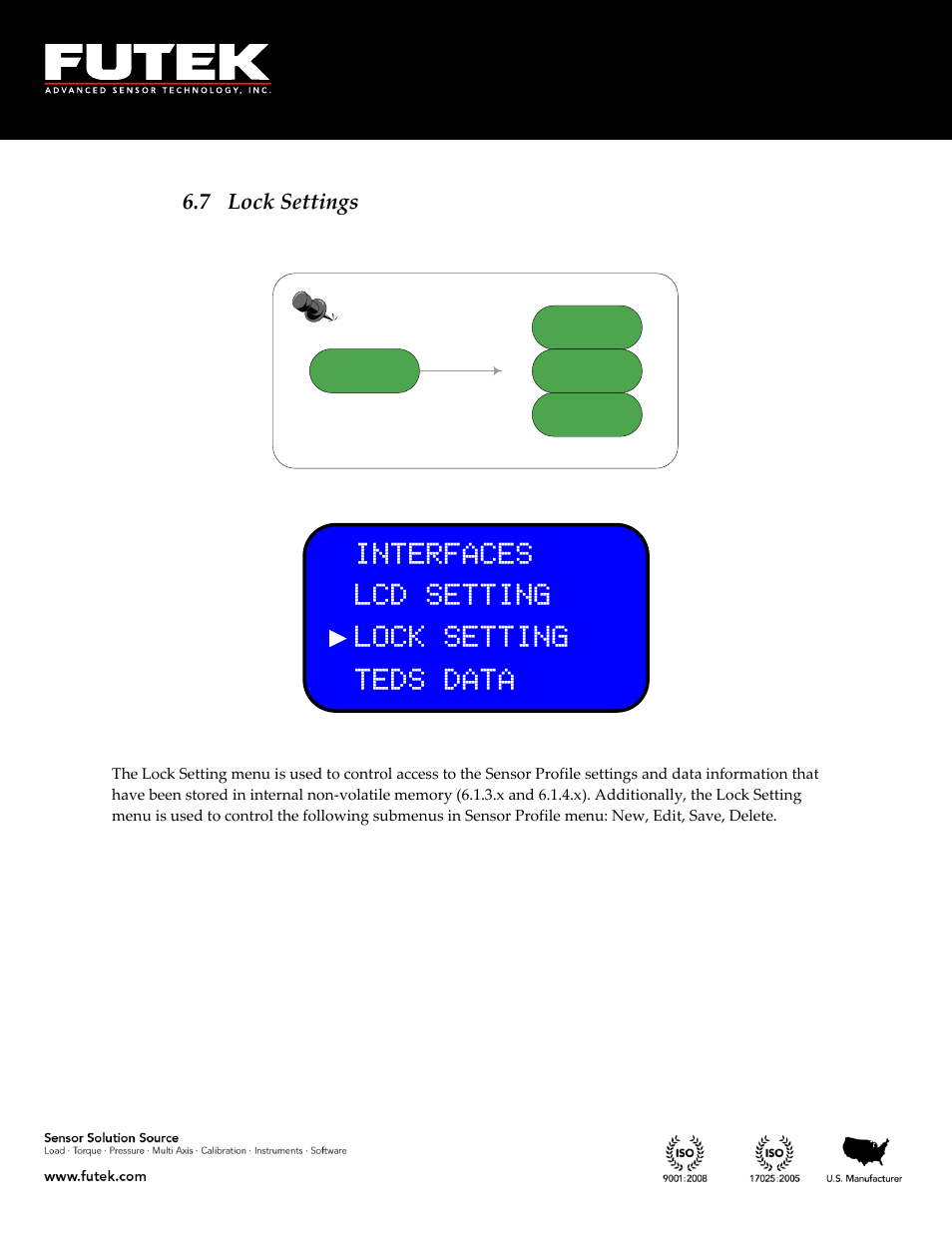 Lock settings, Interfaces lcd setting ► lock setting teds data, 7 lock settings | FUTEK IHH500 Series User Manual | Page 107 / 127