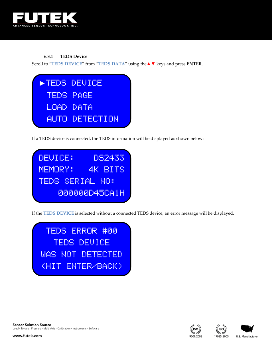 Teds device | FUTEK IHH500 Series User Manual | Page 113 / 127