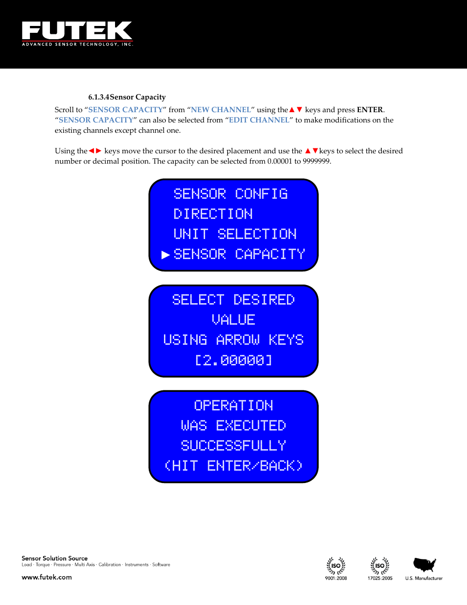 Sensor capacity | FUTEK IHH500 Series User Manual | Page 39 / 127