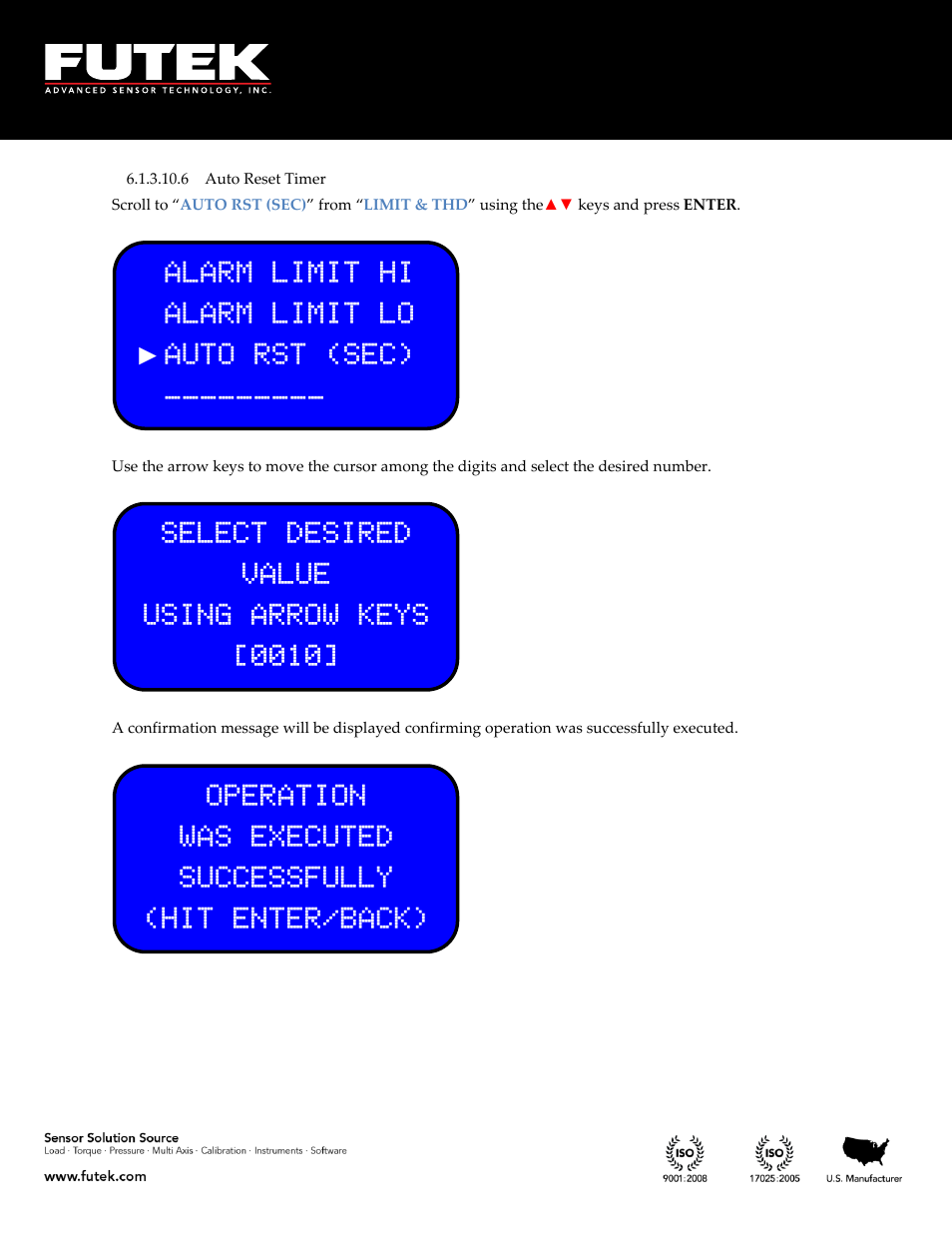 Auto reset timer | FUTEK IHH500 Series User Manual | Page 56 / 127
