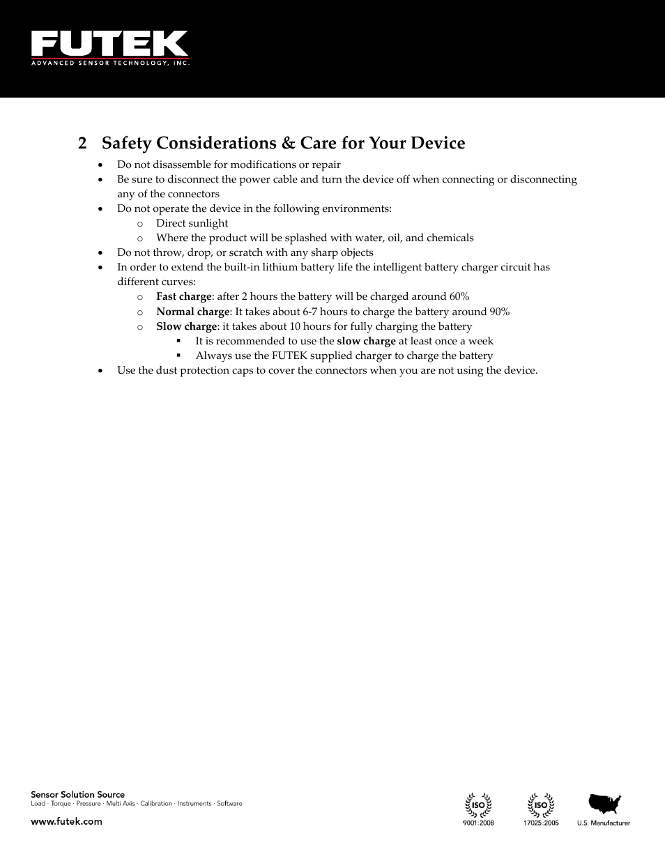Safety considerations & care for your device, 2 safety considerations & care for your device | FUTEK IHH500 Series User Manual | Page 6 / 127