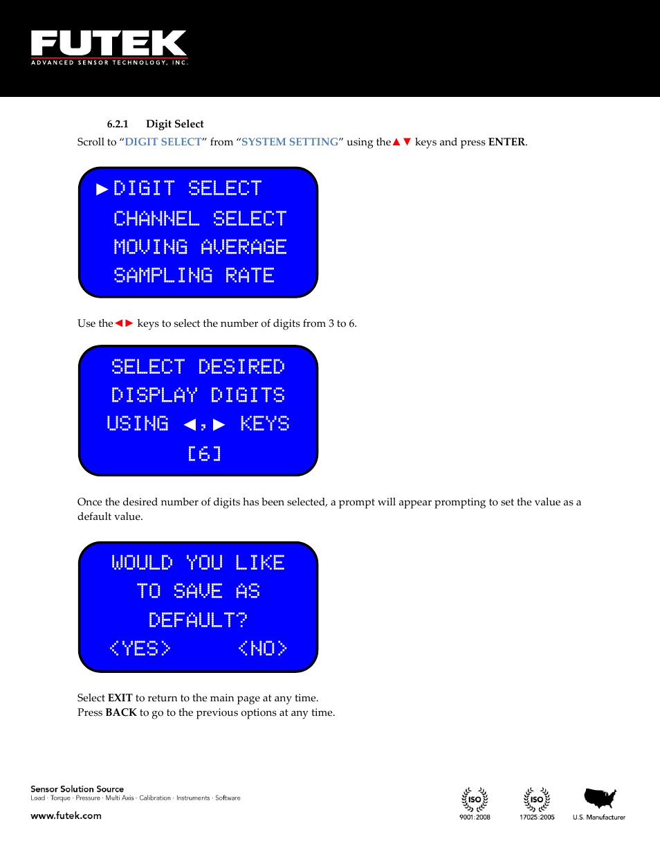 Digit select | FUTEK IHH500 Series User Manual | Page 67 / 127