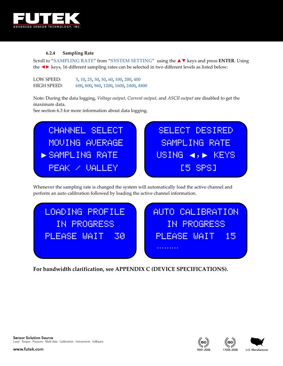 Sampling rate | FUTEK IHH500 Series User Manual | Page 71 / 127