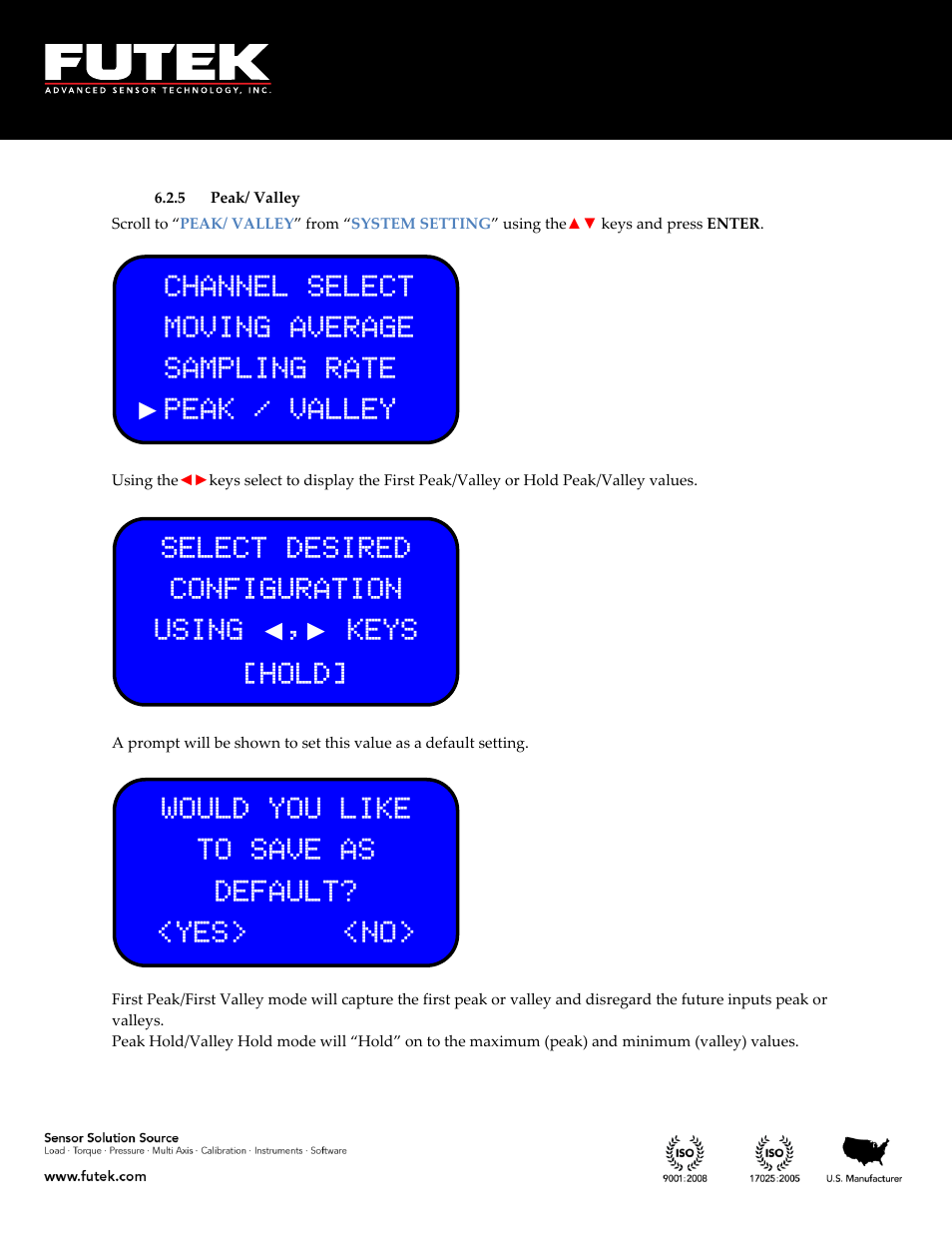 Peak/ valley | FUTEK IHH500 Series User Manual | Page 72 / 127