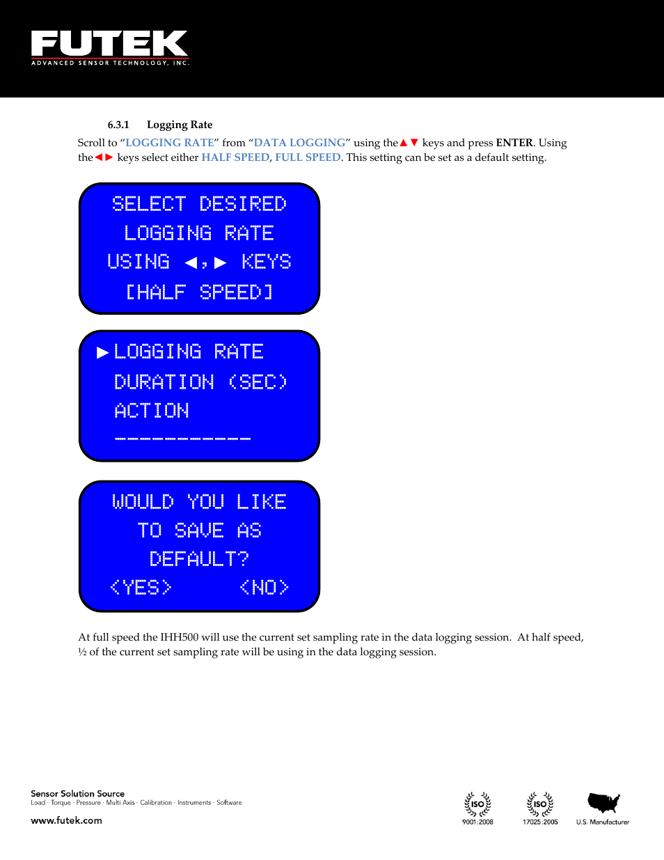 Logging rate | FUTEK IHH500 Series User Manual | Page 78 / 127