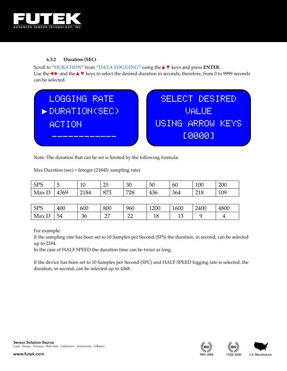 Duration (sec) | FUTEK IHH500 Series User Manual | Page 79 / 127