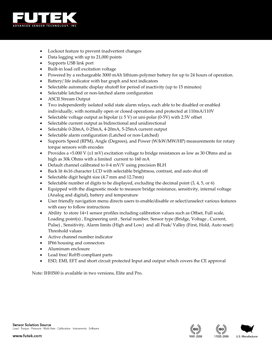 FUTEK IHH500 Series User Manual | Page 8 / 127