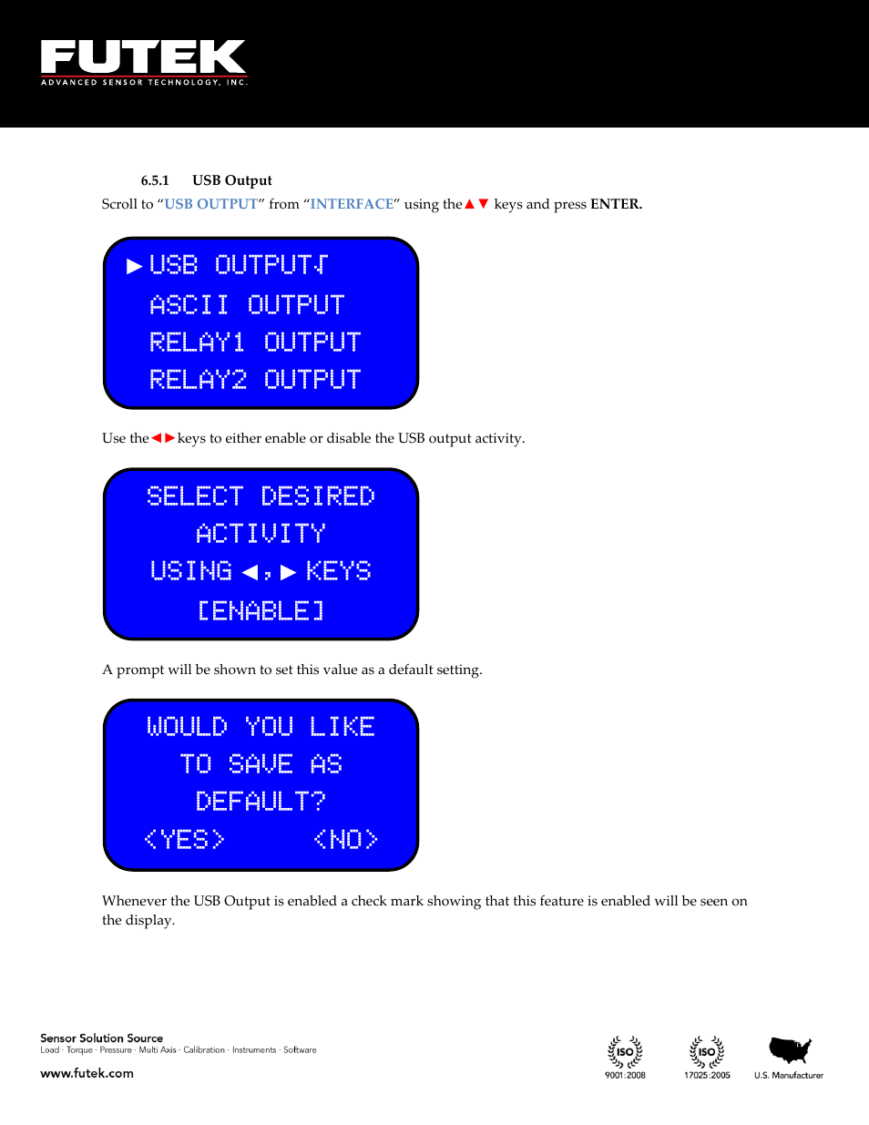 Usb output | FUTEK IHH500 Series User Manual | Page 91 / 127
