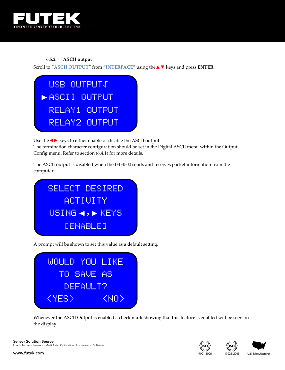 Ascii output | FUTEK IHH500 Series User Manual | Page 92 / 127