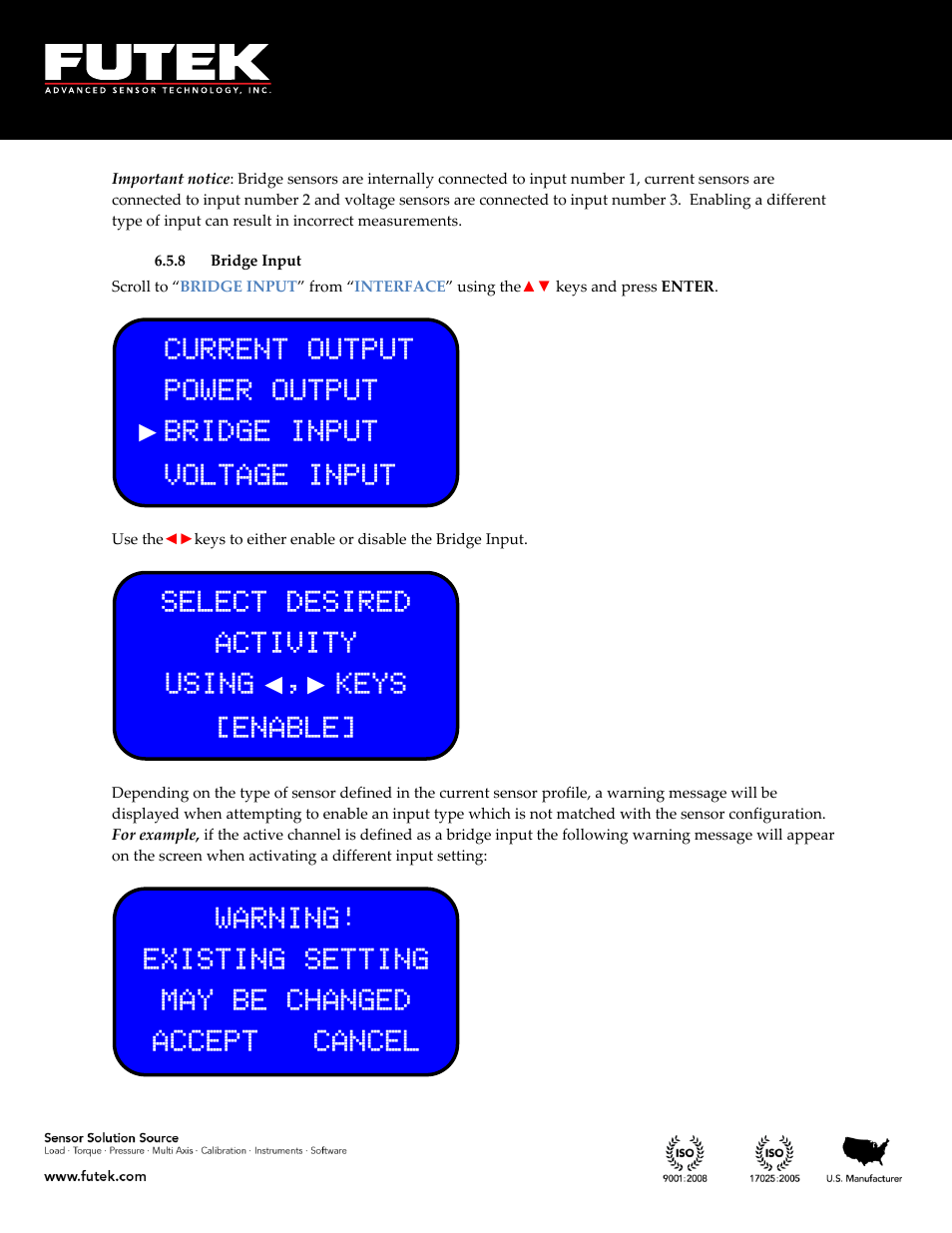 Bridge input | FUTEK IHH500 Series User Manual | Page 98 / 127