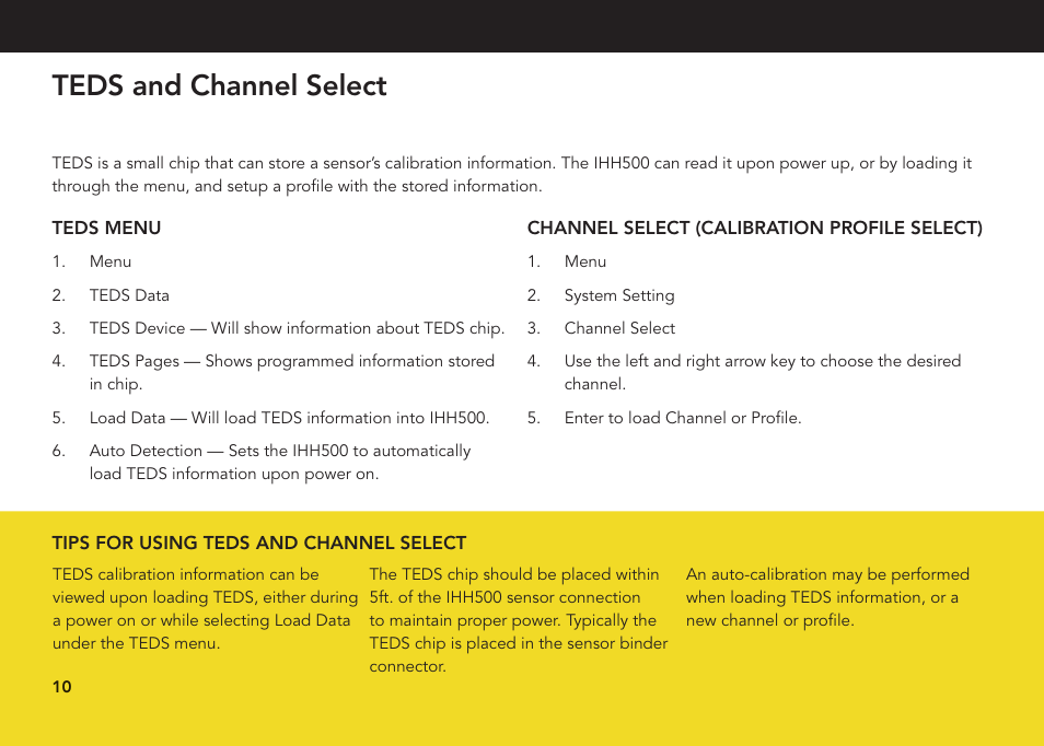 Teds and channel select | FUTEK IHH500 Series User Manual | Page 10 / 24