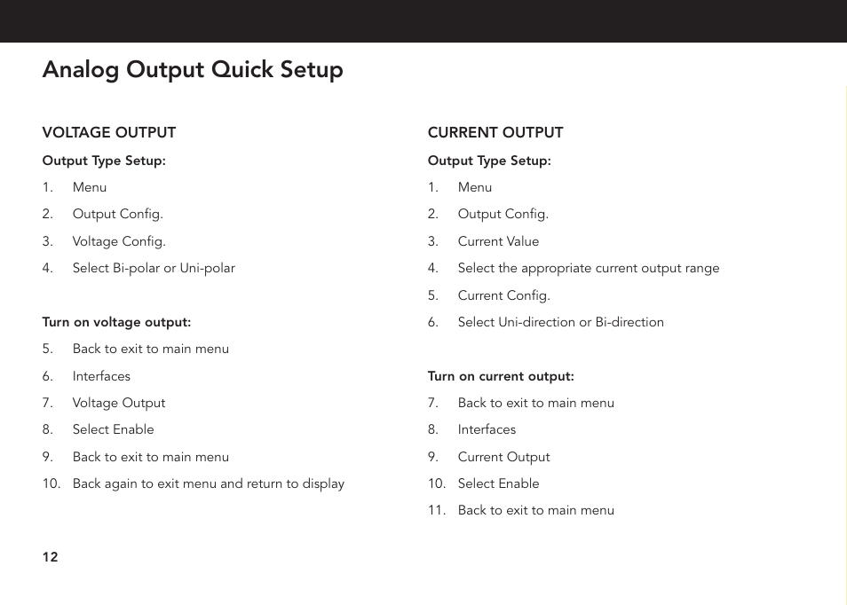 Analog output quick setup | FUTEK IHH500 Series User Manual | Page 12 / 24