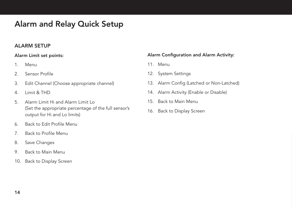 Alarm and relay quick setup | FUTEK IHH500 Series User Manual | Page 14 / 24