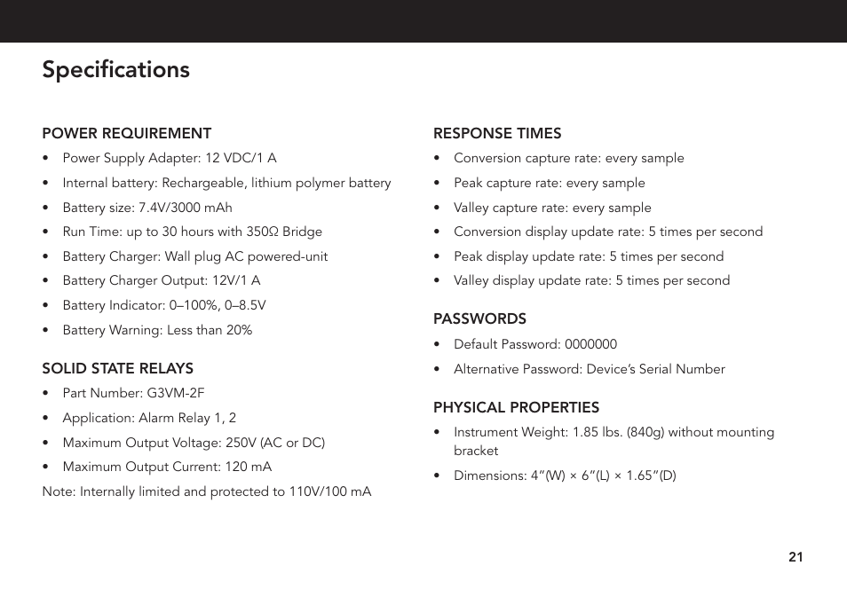 Specifications | FUTEK IHH500 Series User Manual | Page 21 / 24