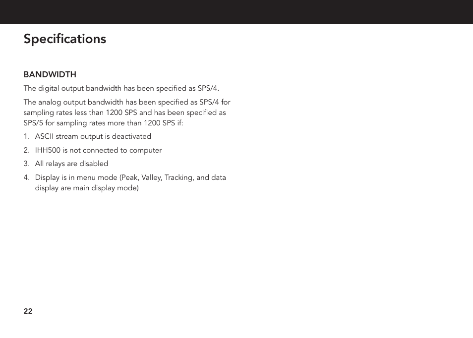 Specifications | FUTEK IHH500 Series User Manual | Page 22 / 24