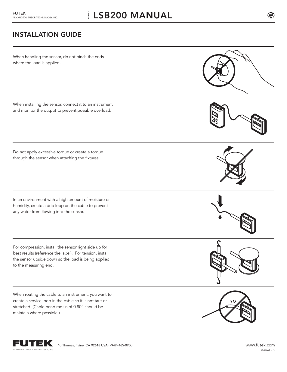 Lsb200 manual, Installation guide | FUTEK LSB200 S-Beam Jr User Manual | Page 3 / 6