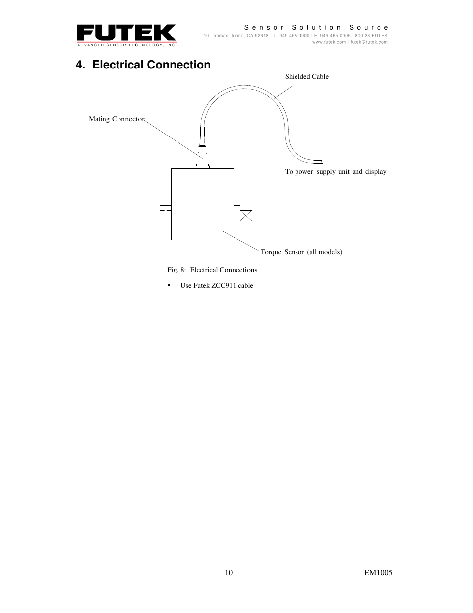 Electrical connection | FUTEK TRS-Series User Manual | Page 10 / 17