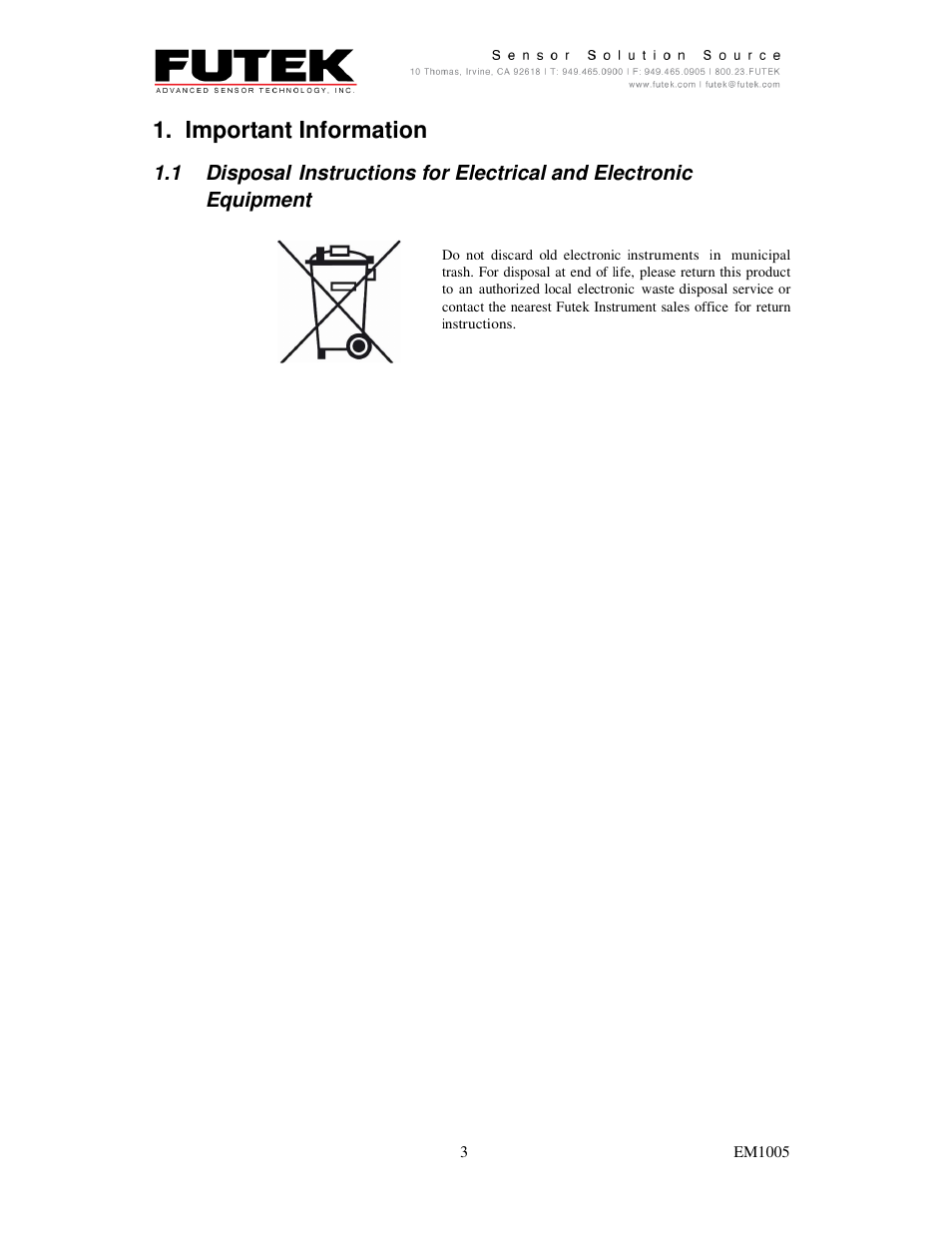 Important information | FUTEK TRS-Series User Manual | Page 3 / 17