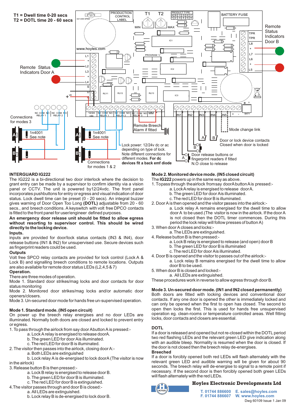 Hoyles Interguard 2 door Supervised Door Interlock System User Manual | 1 page