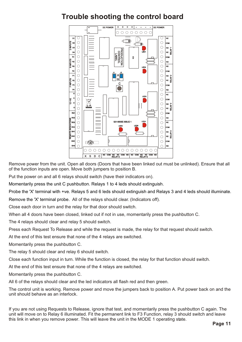 Trouble shooting the control board, Page 11 | Hoyles Interguard 2/3/4 door control unit with steel case & 5A PSU User Manual | Page 13 / 14