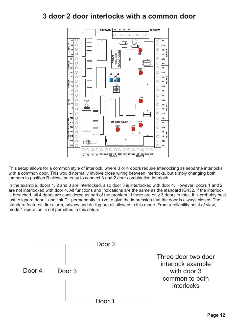 3 door 2 door interlocks with a common door, Page 12 | Hoyles Interguard 2/3/4 door control unit with steel case & 5A PSU User Manual | Page 14 / 14