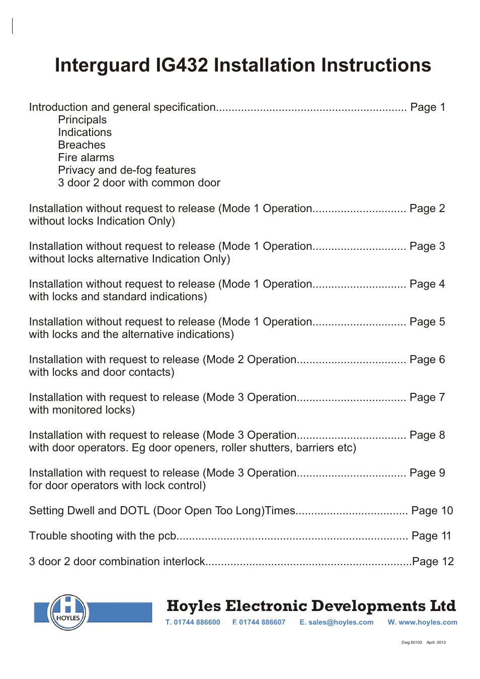 Interguard ig432 installation instructions, Hoyles electronic developments ltd | Hoyles Interguard 2/3/4 door control unit with steel case & 5A PSU User Manual | Page 2 / 14