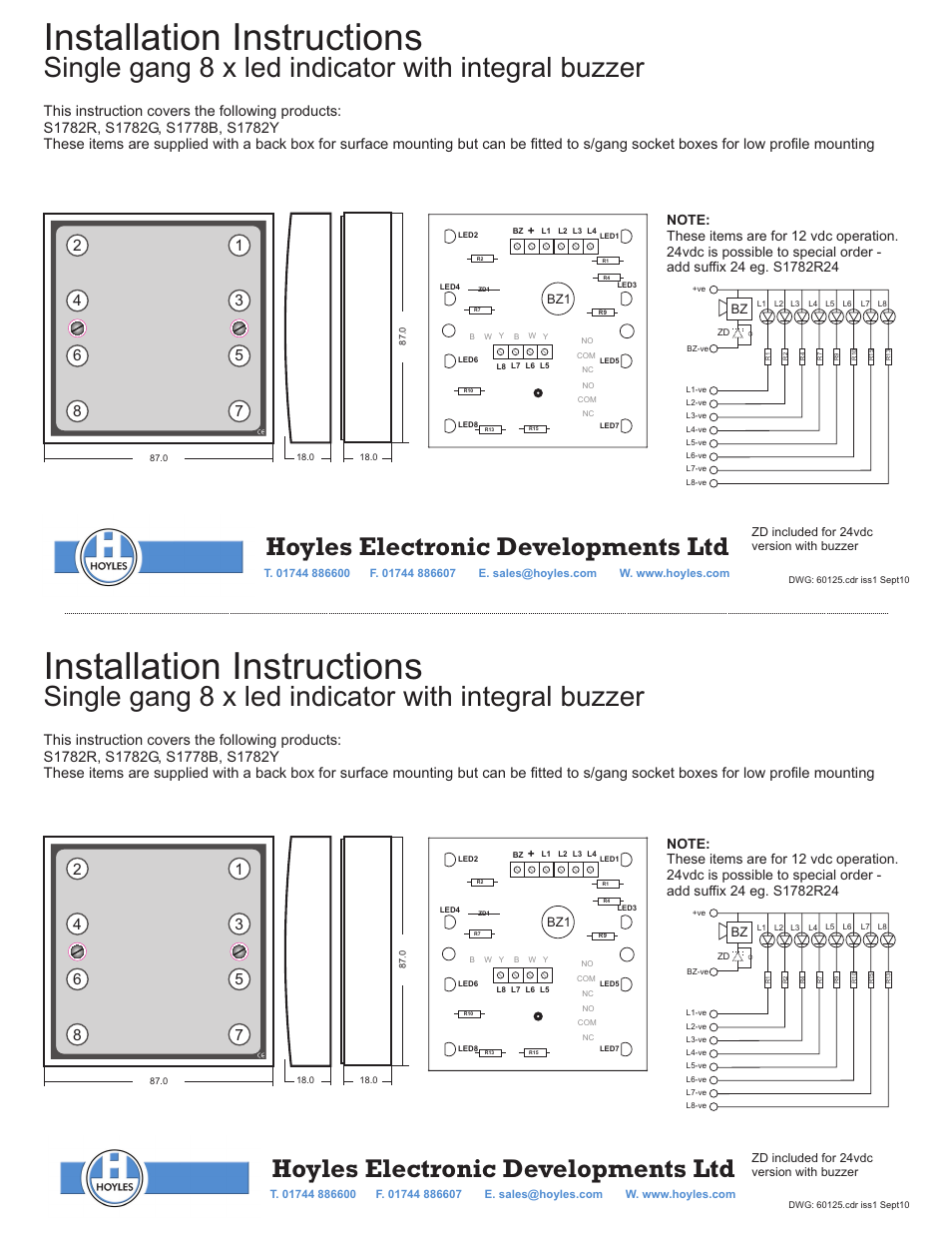 Hoyles 8 way Indicator unit with sounder User Manual | 1 page