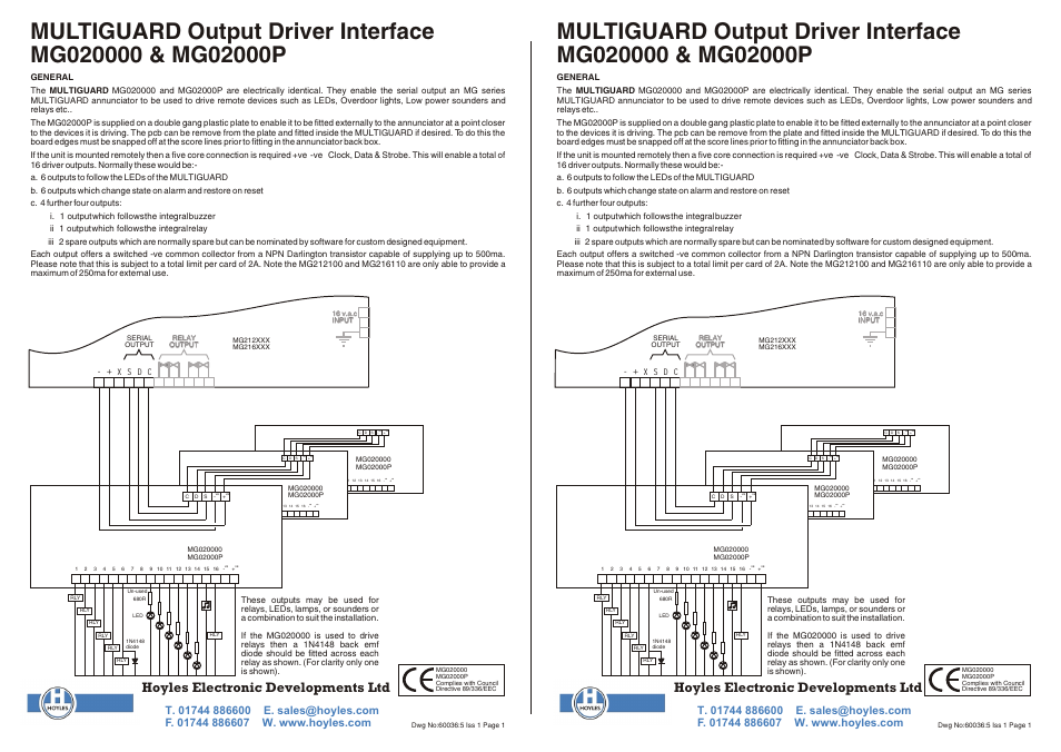 Hoyles 6 way driver interface card for MULTIGUARD indicators User Manual | 1 page