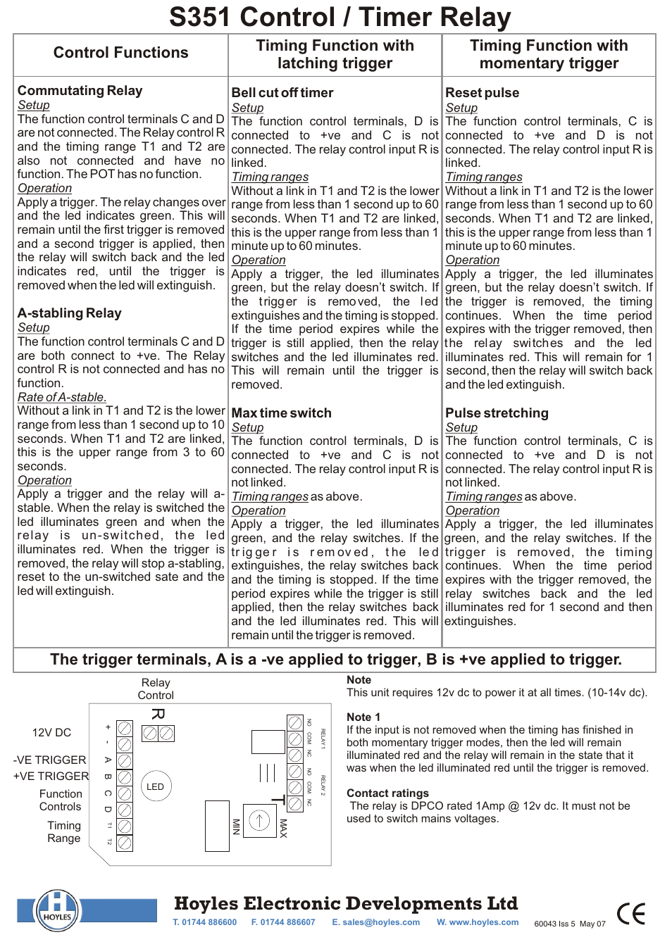 Hoyles Boxed Multi Function Timer Relay User Manual | 1 page