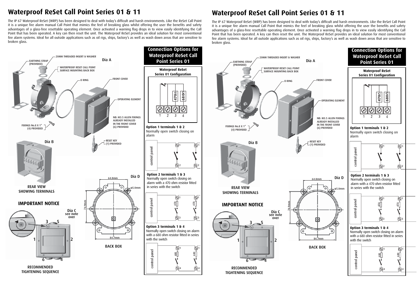 Hoyles Yellow resettable DPCO call point IP67 User Manual | 2 pages